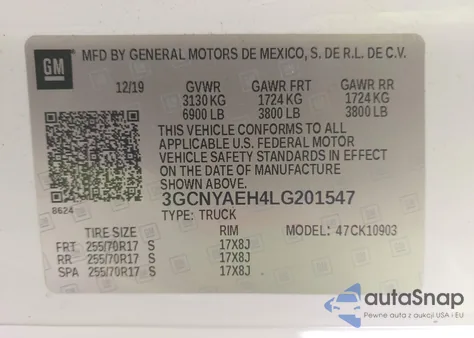 2020 Chevrolet Silverado 1500 4Wd Long Bed Wt из США, поврежденный, VIN 3GCNYAEH4LG201547